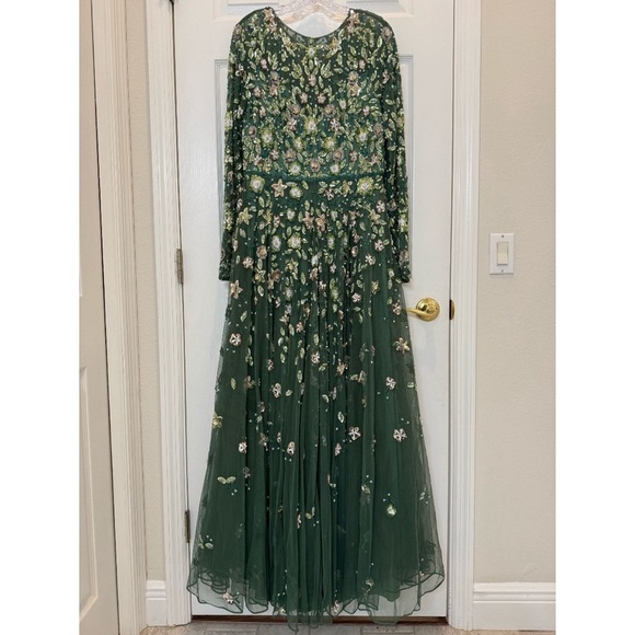 NWT Mac Duggal 5533 Green Embellished High Neck Long Sleeve A Line Gown Size 12 - Picture 6 of 14